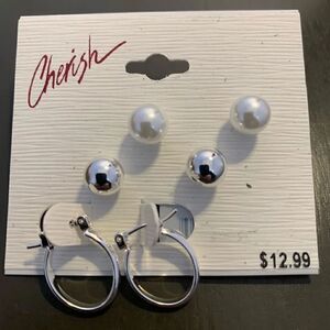 Cherish Silver studs mini hoops pearls set earrings